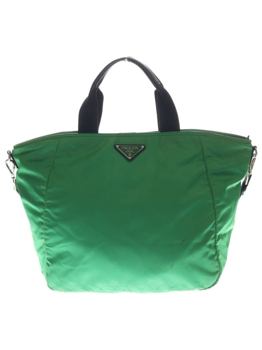 Prada Trianglelogo Tessuto 2-Way Tote Back Shoulder Bag Green Nylon Silver